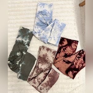 Set of 4 tie dye workout leggings (blue, pink, green)